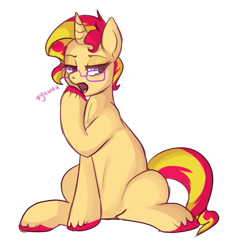 Size: 555x604 | Tagged: safe, artist:lulubell, sunset shimmer, pony, alternate hairstyle, glasses, short hair, simple background, solo, transparent background, yawn