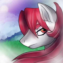 Size: 1024x1024 | Tagged: safe, artist:brainiac, oc, oc only, oc:hunters moon, pegasus, pony, cloud, dream, female, fog, grass, mare, portrait, scenery, solo