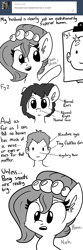 Size: 726x2178 | Tagged: safe, artist:tjpones, oc, oc only, oc:brownie bun, oc:richard, horse wife, ask, monochrome, tumblr