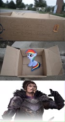 Size: 829x1543 | Tagged: safe, rainbow dash, pegasus, pony, fanfic:my little dashie, dashie meme, evil people finding dash meme, exploitable meme, female, filly, male, meme, nobunaga oda, obligatory pony, samurai warriors