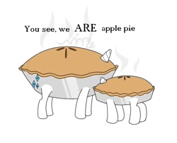 Size: 800x650 | Tagged: safe, artist:wripple, rarity, sweetie belle, pony, unicorn, apple pie, literal, pie, pun, visual pun, wat