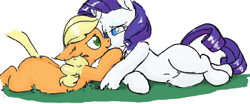 Size: 352x147 | Tagged: safe, artist:woox, artist:yoditax, applejack, rarity, earth pony, pony, unicorn, explicit source, female, lesbian, rarijack, shipping