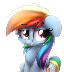 Size: 2500x2800 | Tagged: safe, artist:heavymetalbronyyeah, rainbow dash, pegasus, pony, chest fluff, cute, dashabetes, female, floppy ears, lip bite, looking at you, open mouth, simple background, solo, weapons-grade cute, white background