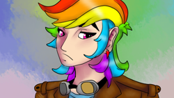 Size: 1920x1080 | Tagged: safe, artist:brainiac, rainbow dash, human, bust, female, goggles, humanized, portrait, solo