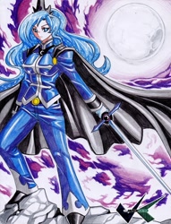 Size: 535x700 | Tagged: safe, artist:jadenkaiba, princess luna, human, female, humanized, moon, solo, sword, warrior luna, weapon