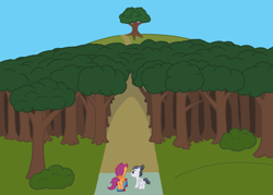 Size: 1000x714 | Tagged: safe, artist:scootscoots, rumble, scootaloo, pegasus, pony, colt, female, filly, forest, male, race, rear view, rumbloo, scooter, shipping, straight, under the old oak tree