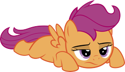 Size: 5976x3430 | Tagged: safe, artist:redpandapony, artist:redpandawha, scootaloo, pegasus, pony, ponyville confidential, bored, female, filly, prone, sad, simple background, solo, spread wings, transparent background, unamused, vector