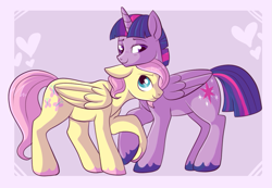 Size: 721x500 | Tagged: safe, artist:lulubell, butterscotch, dusk shine, fluttershy, prince dusk, twilight sparkle, twilight sparkle (alicorn), alicorn, pegasus, pony, buttershine, gay, male, neck nuzzle, nuzzling, rule 63, shipping, twishy