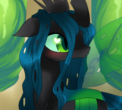 Size: 660x595 | Tagged: safe, artist:loyaldis, queen chrysalis, changeling, changeling queen, blushing, female, floppy ears, looking back, profile, solo