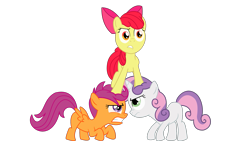 Size: 1955x1100 | Tagged: safe, artist:nikolaz15, apple bloom, scootaloo, sweetie belle, earth pony, pegasus, pony, unicorn, the return of harmony, angry, cutie mark crusaders, equine pyramid, female, filly, simple background, standing on head, transparent background, vector