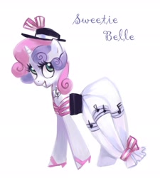 Size: 2586x2874 | Tagged: safe, artist:holivi, sweetie belle, pony, unicorn, clothes, dress, female, hat, high res, mare, older, simple background, solo, white background