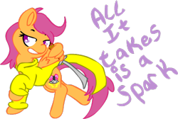 Size: 520x350 | Tagged: safe, artist:cotton, scootaloo, pegasus, pony, clothes, female, filly, god tier, god tiers, hero of sparks, homestuck, solo