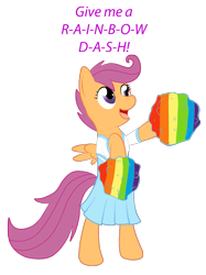 Size: 953x1272 | Tagged: safe, artist:keboponda, scootaloo, pegasus, pony, cheerleader, clothes, female, filly, pom pom, simple background, solo, transparent background