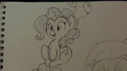 Size: 1280x720 | Tagged: safe, artist:tjpones, pinkie pie, earth pony, pony, balloon, monochrome, solo, traditional art