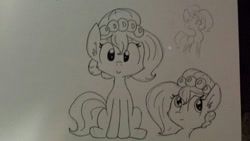 Size: 1280x720 | Tagged: safe, artist:tjpones, oc, oc only, oc:brownie bun, monochrome, sketch, traditional art