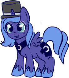 Size: 320x362 | Tagged: safe, artist:lulubell, princess luna, alicorn, pony, filly, hat, simple background, solo, top hat, transparent background, woona