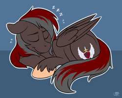 Size: 1280x1027 | Tagged: safe, artist:meggchan, oc, oc only, oc:soren nightsky, pegasus, pony, curled up, cute, explicit source, eyes closed, male, sleeping, solo, stallion, unshorn fetlocks