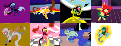 Size: 2824x1090 | Tagged: safe, artist:cotton, dazzleglow, princess cadance, princess celestia, princess luna, oc, alicorn, pony, my little pony tales, female, god tiers, homestuck, mare, ms paint, princess