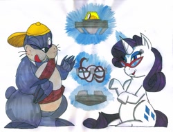 Size: 815x627 | Tagged: safe, artist:gojira007, rarity, pony, unicorn, crossover, female, mare, rarity's glasses, rotor, satam, sitting, sonic the hedgehog (series), traditional art