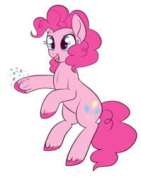 Size: 500x629 | Tagged: safe, artist:lulubell, pinkie pie, earth pony, pony, confetti, cute, diapinkes, open mouth, simple background, solo, transparent background, underhoof, unshorn fetlocks