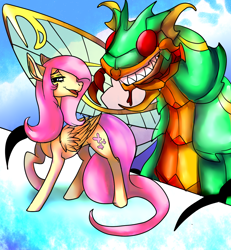 Size: 1000x1080 | Tagged: safe, artist:brainiac, fluttershy, pegasus, pony, female, fullbody, giant bug, jesterpeed, monster