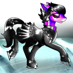 Size: 1024x1024 | Tagged: safe, artist:brainiac, oc, oc only, oc:brainiac, pony, clothes, cosplay, costume, full body, ice, ice skates, ice skating, male, skates, skating, solo, stallion, yuri on ice