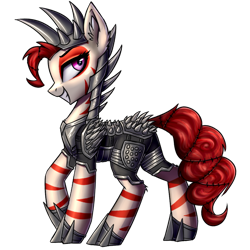 Size: 1000x1000 | Tagged: safe, artist:setharu, derpibooru import, oc, oc only, oc:rampage, earth pony, pony, fallout equestria, fallout equestria: project horizons, armor, barbed wire, claws, female, grin, mare, simple background, smiling, solo, spikes, transparent background