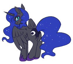 Size: 593x522 | Tagged: safe, artist:lulubell, nightmare moon, princess luna, alicorn, pony, eyeshadow, female, looking at you, looking back, makeup, mare, missing accessory, moonbutt, nightmare moonbutt, plot, simple background, solo, transparent background