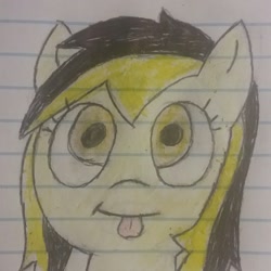 Size: 1283x1283 | Tagged: safe, derpibooru import, oc, oc only, oc:leslie fair, /mlpol/, :p, anarcho-capitalism, cute, lined paper, silly, solo, tongue out, traditional art