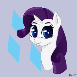 Size: 1280x1280 | Tagged: safe, artist:chrisfhey, rarity, pony, unicorn, blue eyes, portrait, purple mane, simple background, solo, white coat