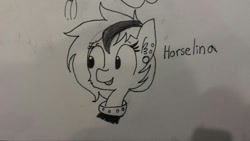 Size: 1280x720 | Tagged: safe, artist:tjpones, oc, oc only, oc:horselina, ear piercing, monochrome, piercing, solo, traditional art