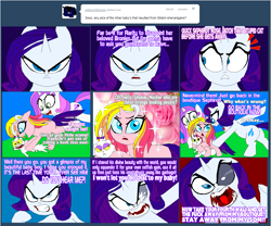 Size: 1627x1356 | Tagged: safe, artist:terry, opalescence, rarity, rarity (g3), sweetie belle, pony, unicorn, lil-miss rarity, ask, ask lil miss rarity, bad end, bishie, bishonen, colt, comic, female, fourth wall, male, mare, older, older sweetie belle, you're the father