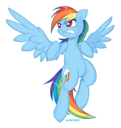 Size: 5411x5744 | Tagged: safe, artist:jcosneverexisted, rainbow dash, pegasus, pony, absurd resolution, angry, flying, redraw, solo, spread wings