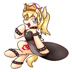 Size: 1024x1024 | Tagged: safe, artist:sugar morning, derpibooru exclusive, derpibooru import, pony, bowsette, choker, clothes, collar, crown, dress, female, jewelry, mare, meme, ponified, regalia, simple background, solo, spiked collar, super crown, super mario bros., transparent background