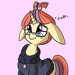 Size: 769x769 | Tagged: safe, artist:tjpones, moondancer, amending fences, crying, cute, dancerbetes, floppy ears, solo