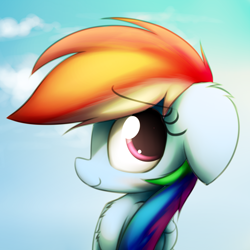 Size: 2400x2400 | Tagged: safe, artist:heavymetalbronyyeah, rainbow dash, pegasus, pony, blushing, cloud, cute, dashabetes, female, sky, smiling, solo