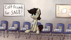 Size: 1280x720 | Tagged: safe, artist:marsminer, oc, oc only, oc:keith, earth pony, pony, coltfriend, forever alone, male, meme, sad, sale, solo, stallion