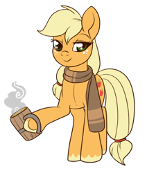 Size: 500x590 | Tagged: safe, artist:lulubell, applejack, earth pony, pony, cider, clothes, scarf, simple background, solo, transparent background