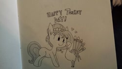 Size: 1280x720 | Tagged: safe, artist:tjpones, oc, oc only, oc:brownie bun, oc:gobbles, earth pony, pony, horse wife, duo, ear fluff, female, grayscale, heart, mare, monochrome, thanksgiving, traditional art, turkey