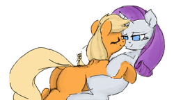 Size: 461x266 | Tagged: safe, artist:yoditax, applejack, rarity, earth pony, pony, unicorn, female, lesbian, missing cutie mark, missing freckles, rarijack, shipping