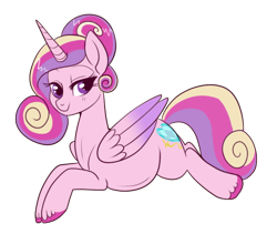 Size: 508x429 | Tagged: safe, artist:lulubell, princess cadance, alicorn, pony, the one where pinkie pie knows, belly, female, lidded eyes, lying down, mare, pregnant, prone, simple background, smiling, solo, transparent background, unshorn fetlocks