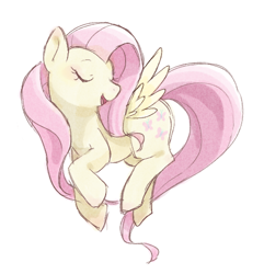 Size: 454x470 | Tagged: safe, artist:sa-eku, derpibooru import, fluttershy, pegasus, pony, eyes closed, female, head turn, mare, open mouth, simple background, smiling, solo, spread wings, white background, wings