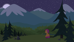 Size: 3840x2160 | Tagged: safe, artist:boneswolbach, scootaloo, pegasus, pony, female, filly, forest, full moon, high res, moon, mountain, night, rear view, sitting, solo, stars, tree, vector, wallpaper