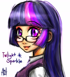 Size: 1400x1555 | Tagged: safe, artist:ereb-tauramandil, twilight sparkle, human, bust, female, glasses, humanized, solo