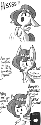 Size: 806x2418 | Tagged: safe, artist:tjpones, oc, oc only, oc:brownie bun, oc:richard, bat pony, earth pony, human, pony, vampire, vampony, horse wife, blushing, book, clothes, costume, cute, female, floppy ears, monochrome, offscreen character, sparkles, tumblr, twilight (series)