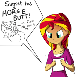 Size: 792x792 | Tagged: safe, artist:tjpones, sunset shimmer, equestria girls, angry, blushing, bullying, cute, drawing, mocking, plot, shimmerbetes, solo