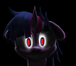 Size: 972x848 | Tagged: safe, artist:phon-e, twilight sparkle, pony, unicorn, female, floppy ears, insanity, looking at you, mare, messy mane, solo, twilight snapple