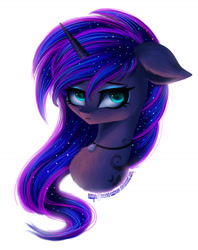 Size: 1024x1295 | Tagged: safe, artist:bastet-catmew, derpibooru import, princess luna, alicorn, pony, bust, portrait, simple background, solo, white background