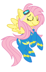 Size: 900x1417 | Tagged: safe, artist:redridinghoof, fluttershy, pegasus, pony, alternate hairstyle, crossed hooves, eyes closed, female, flying, goggles, mare, simple background, smiling, solo, transparent background, wonderbolts uniform, wondershy