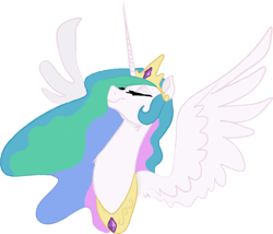 Size: 1256x1073 | Tagged: safe, artist:php27, princess celestia, alicorn, pony, bust, eyes closed, female, mare, simple background, solo, spread wings, wings